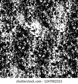 Grunge overlay layer. Abstract black and white vector background. Monochrome vintage surface with dirty pattern in cracks, spots, dots. Old painted wall in dark horror style design