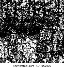 Grunge overlay layer. Abstract black and white vector background. Monochrome vintage surface with dirty pattern in cracks, spots, dots. Old painted wall in dark horror style design
