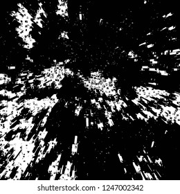 Grunge overlay layer. Abstract black and white vector background. Monochrome vintage surface with dirty pattern in cracks, spots, dots. Old painted wall in dark horror style design