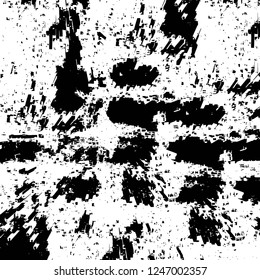 Grunge overlay layer. Abstract black and white vector background. Monochrome vintage surface with dirty pattern in cracks, spots, dots. Old painted wall in dark horror style design