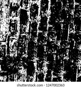 Grunge overlay layer. Abstract black and white vector background. Monochrome vintage surface with dirty pattern in cracks, spots, dots. Old painted wall in dark horror style design