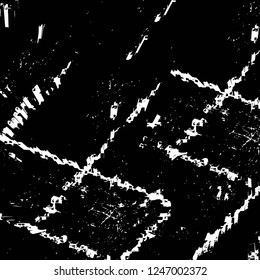 Grunge overlay layer. Abstract black and white vector background. Monochrome vintage surface with dirty pattern in cracks, spots, dots. Old painted wall in dark horror style design