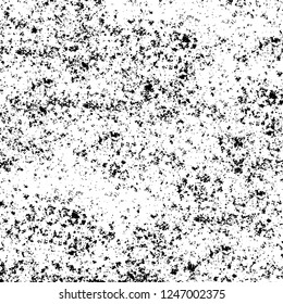 Grunge overlay layer. Abstract black and white vector background. Monochrome vintage surface with dirty pattern in cracks, spots, dots. Old painted wall in dark horror style design