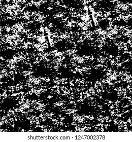 Grunge overlay layer. Abstract black and white vector background. Monochrome vintage surface with dirty pattern in cracks, spots, dots. Old painted wall in dark horror style design