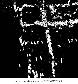 Grunge overlay layer. Abstract black and white vector background. Monochrome vintage surface with dirty pattern in cracks, spots, dots. Old painted wall in dark horror style design