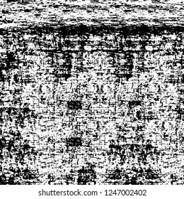 Grunge overlay layer. Abstract black and white vector background. Monochrome vintage surface with dirty pattern in cracks, spots, dots. Old painted wall in dark horror style design