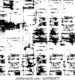 Grunge overlay layer. Abstract black and white vector background. Monochrome vintage surface with dirty pattern in cracks, spots, dots. Old painted wall in dark horror style design