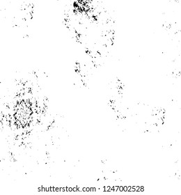 Grunge overlay layer. Abstract black and white vector background. Monochrome vintage surface with dirty pattern in cracks, spots, dots. Old painted wall in dark horror style design