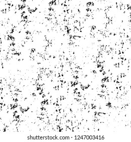 Grunge overlay layer. Abstract black and white vector background. Monochrome vintage surface with dirty pattern in cracks, spots, dots. Old painted wall in dark horror style design