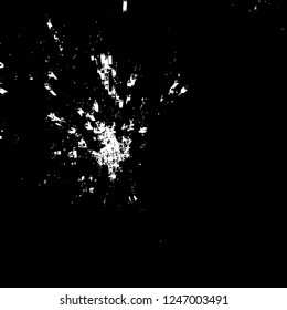 Grunge overlay layer. Abstract black and white vector background. Monochrome vintage surface with dirty pattern in cracks, spots, dots. Old painted wall in dark horror style design