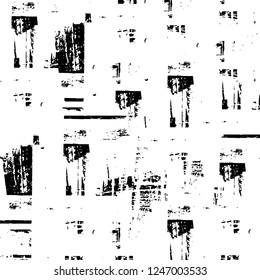 Grunge overlay layer. Abstract black and white vector background. Monochrome vintage surface with dirty pattern in cracks, spots, dots. Old painted wall in dark horror style design