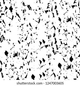 Grunge overlay layer. Abstract black and white vector background. Monochrome vintage surface with dirty pattern in cracks, spots, dots. Old painted wall in dark horror style design