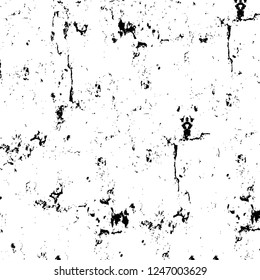 Grunge overlay layer. Abstract black and white vector background. Monochrome vintage surface with dirty pattern in cracks, spots, dots. Old painted wall in dark horror style design