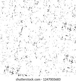 Grunge overlay layer. Abstract black and white vector background. Monochrome vintage surface with dirty pattern in cracks, spots, dots. Old painted wall in dark horror style design