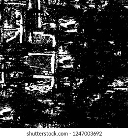 Grunge overlay layer. Abstract black and white vector background. Monochrome vintage surface with dirty pattern in cracks, spots, dots. Old painted wall in dark horror style design