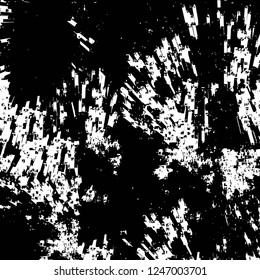 Grunge overlay layer. Abstract black and white vector background. Monochrome vintage surface with dirty pattern in cracks, spots, dots. Old painted wall in dark horror style design