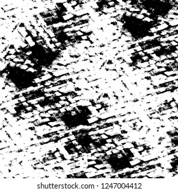 Grunge overlay layer. Abstract black and white vector background. Monochrome vintage surface with dirty pattern in cracks, spots, dots. Old painted wall in dark horror style design
