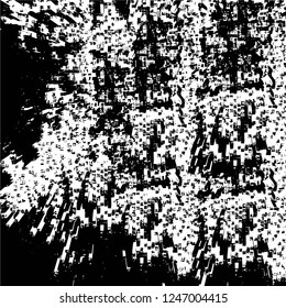 Grunge overlay layer. Abstract black and white vector background. Monochrome vintage surface with dirty pattern in cracks, spots, dots. Old painted wall in dark horror style design