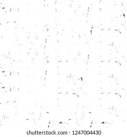 Grunge overlay layer. Abstract black and white vector background. Monochrome vintage surface with dirty pattern in cracks, spots, dots. Old painted wall in dark horror style design