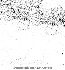 Grunge overlay layer. Abstract black and white vector background. Monochrome vintage surface with dirty pattern in cracks, spots, dots. Old painted wall in dark horror style design