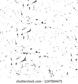 Grunge overlay layer. Abstract black and white vector background. Monochrome vintage surface with dirty pattern in cracks, spots, dots. Old painted wall in dark horror style design