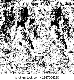 Grunge overlay layer. Abstract black and white vector background. Monochrome vintage surface with dirty pattern in cracks, spots, dots. Old painted wall in dark horror style design