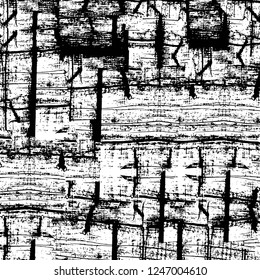 Grunge overlay layer. Abstract black and white vector background. Monochrome vintage surface with dirty pattern in cracks, spots, dots. Old painted wall in dark horror style design
