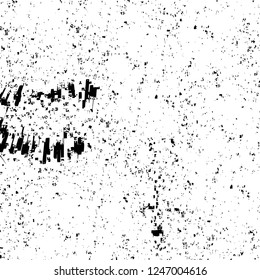 Grunge overlay layer. Abstract black and white vector background. Monochrome vintage surface with dirty pattern in cracks, spots, dots. Old painted wall in dark horror style design