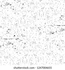 Grunge overlay layer. Abstract black and white vector background. Monochrome vintage surface with dirty pattern in cracks, spots, dots. Old painted wall in dark horror style design