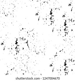 Grunge overlay layer. Abstract black and white vector background. Monochrome vintage surface with dirty pattern in cracks, spots, dots. Old painted wall in dark horror style design