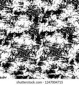 Grunge overlay layer. Abstract black and white vector background. Monochrome vintage surface with dirty pattern in cracks, spots, dots. Old painted wall in dark horror style design