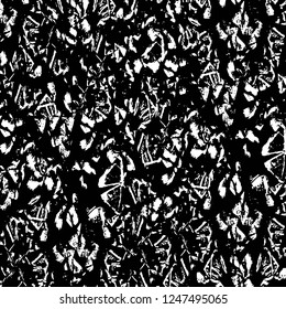 Grunge overlay layer. Abstract black and white vector background. Monochrome vintage surface with dirty pattern in cracks, spots, dots. Old painted wall in dark horror style design