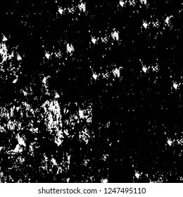 Grunge overlay layer. Abstract black and white vector background. Monochrome vintage surface with dirty pattern in cracks, spots, dots. Old painted wall in dark horror style design