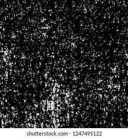 Grunge overlay layer. Abstract black and white vector background. Monochrome vintage surface with dirty pattern in cracks, spots, dots. Old painted wall in dark horror style design