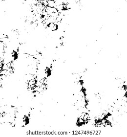 Grunge overlay layer. Abstract black and white vector background. Monochrome vintage surface with dirty pattern in cracks, spots, dots. Old painted wall in dark horror style design