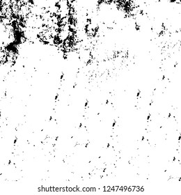 Grunge overlay layer. Abstract black and white vector background. Monochrome vintage surface with dirty pattern in cracks, spots, dots. Old painted wall in dark horror style design