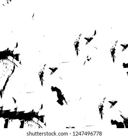 Grunge overlay layer. Abstract black and white vector background. Monochrome vintage surface with dirty pattern in cracks, spots, dots. Old painted wall in dark horror style design