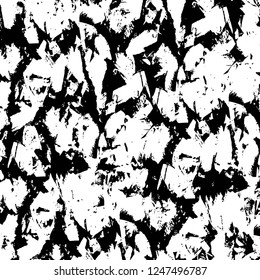 Grunge overlay layer. Abstract black and white vector background. Monochrome vintage surface with dirty pattern in cracks, spots, dots. Old painted wall in dark horror style design