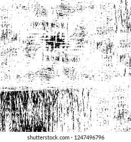 Grunge overlay layer. Abstract black and white vector background. Monochrome vintage surface with dirty pattern in cracks, spots, dots. Old painted wall in dark horror style design