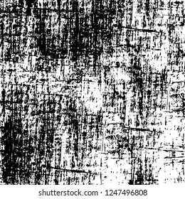 Grunge overlay layer. Abstract black and white vector background. Monochrome vintage surface with dirty pattern in cracks, spots, dots. Old painted wall in dark horror style design