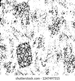 Grunge overlay layer. Abstract black and white vector background. Monochrome vintage surface with dirty pattern in cracks, spots, dots. Old painted wall in dark horror style design