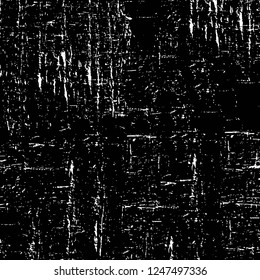 Grunge overlay layer. Abstract black and white vector background. Monochrome vintage surface with dirty pattern in cracks, spots, dots. Old painted wall in dark horror style design