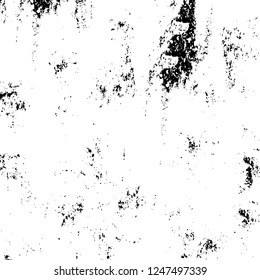 Grunge overlay layer. Abstract black and white vector background. Monochrome vintage surface with dirty pattern in cracks, spots, dots. Old painted wall in dark horror style design