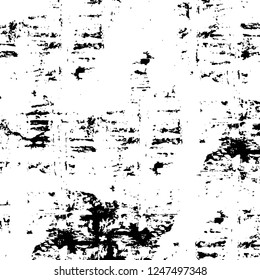 Grunge overlay layer. Abstract black and white vector background. Monochrome vintage surface with dirty pattern in cracks, spots, dots. Old painted wall in dark horror style design