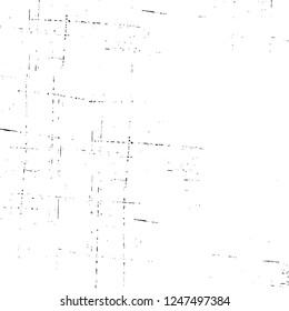 Grunge overlay layer. Abstract black and white vector background. Monochrome vintage surface with dirty pattern in cracks, spots, dots. Old painted wall in dark horror style design