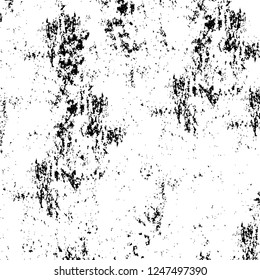 Grunge overlay layer. Abstract black and white vector background. Monochrome vintage surface with dirty pattern in cracks, spots, dots. Old painted wall in dark horror style design