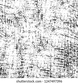 Grunge overlay layer. Abstract black and white vector background. Monochrome vintage surface with dirty pattern in cracks, spots, dots. Old painted wall in dark horror style design