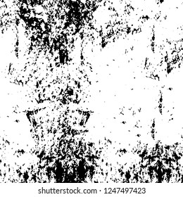 Grunge overlay layer. Abstract black and white vector background. Monochrome vintage surface with dirty pattern in cracks, spots, dots. Old painted wall in dark horror style design