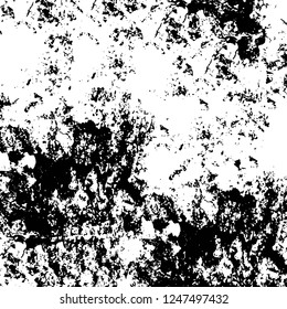 Grunge overlay layer. Abstract black and white vector background. Monochrome vintage surface with dirty pattern in cracks, spots, dots. Old painted wall in dark horror style design