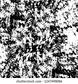 Grunge overlay layer. Abstract black and white vector background. Monochrome vintage surface with dirty pattern in cracks, spots, dots. Old painted wall in dark horror style design